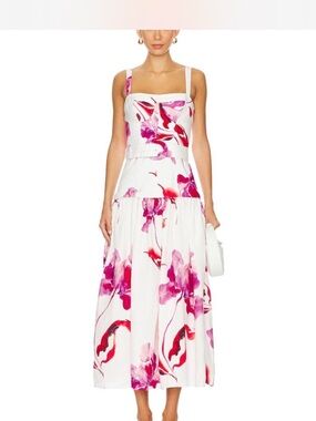White Maxi Dress with Pink Floral Print